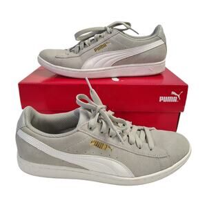 Puma Vikky Womens Size 8 Gray White Athletic Casual Walking Suede Shoes Sneakers